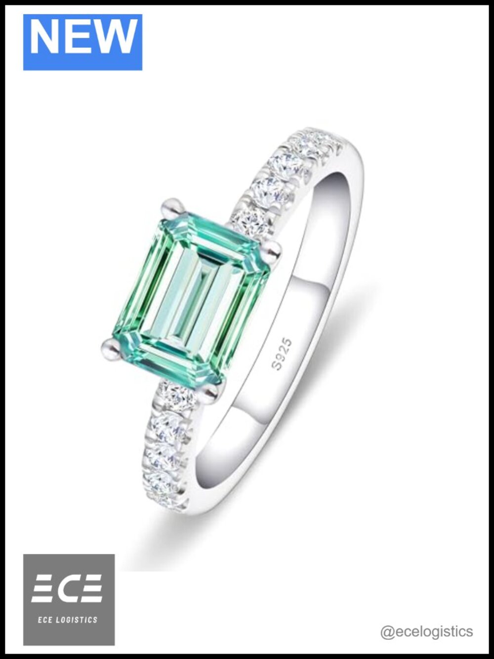 Emerald Cut D Color VVS1 Moissanite 3 Stone Engagement Ring 925 Sterling Silver